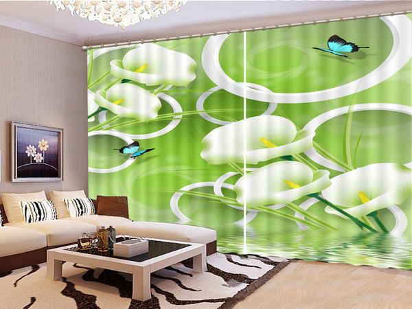 

green dreamy delicate calla lily blue butterfly 3d floral curtain wholesale customize your satisfaction beautiful curtain