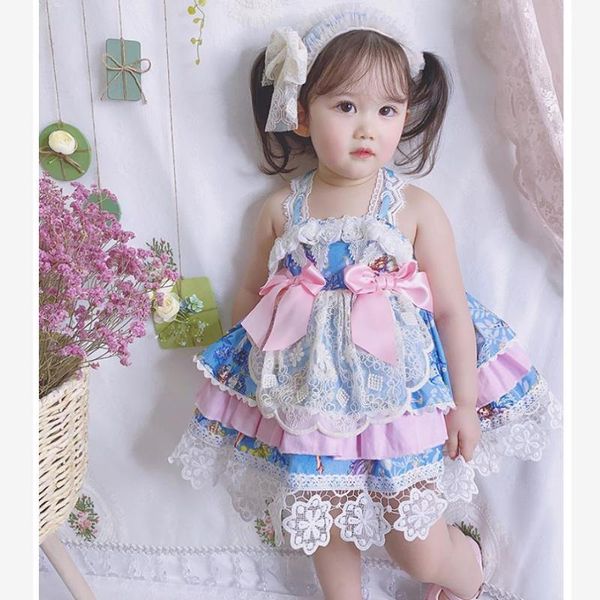 

girl's dresses baby girls clothes summer spanish dress bow lace stitching print turkey vintage princess for y3177, Red;yellow