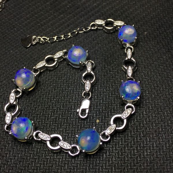 

meibapj real natural round opal gemstone bracelet 925 sterling silver colorful stone bangle for women fine wedding jewelry, Golden;silver
