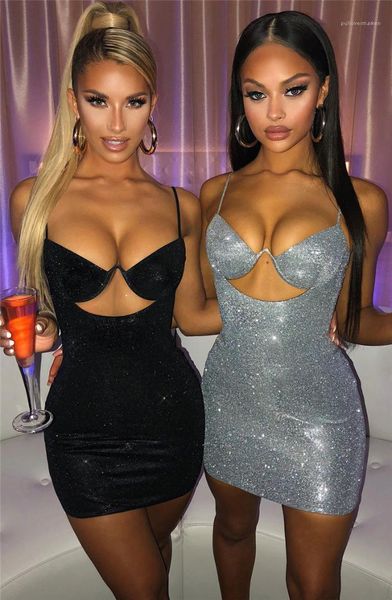 

hollow bag hip dress womens strap tight sequins solid color dress famale designer fashion clothing nightclub, Black;gray