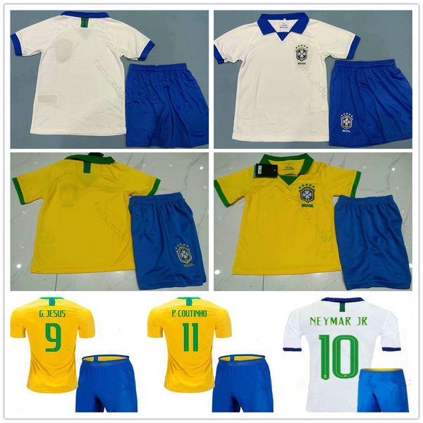 

2019 2020 copa america cup kids brasil soccer jerseys neymarjr pele g.jesus marcelo coutonho custom home away youth boy football shirt kit, Black;yellow