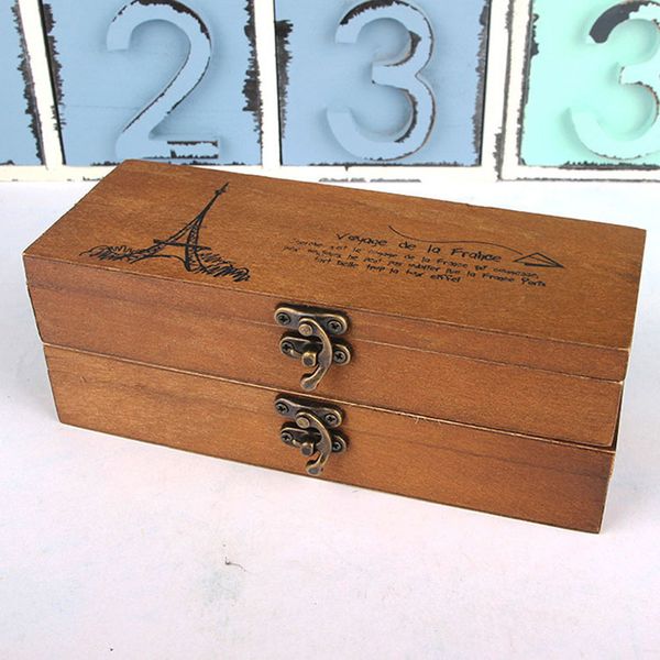 

retro eiffel tower wood box pen pencil case holder stationery storage wooden box nostalgic retro wooden rectangle case 19.5*7*4cm
