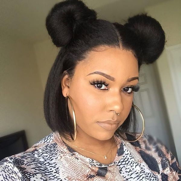 

kinky straight 360 lace frontal human hair wig with baby hair brazilian short bob wig for black women natural hairline full lace, Black;brown