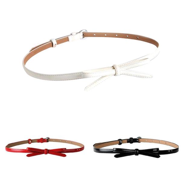 

jimmyhank decorative women casual faux leather red bowknot belt slim thin waist belt summer mini dress bow waist, Black;brown