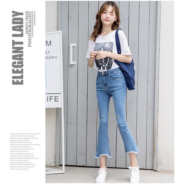 

jin yi lai blueberry ladies' small slacks jeans brim cultivate, Blue