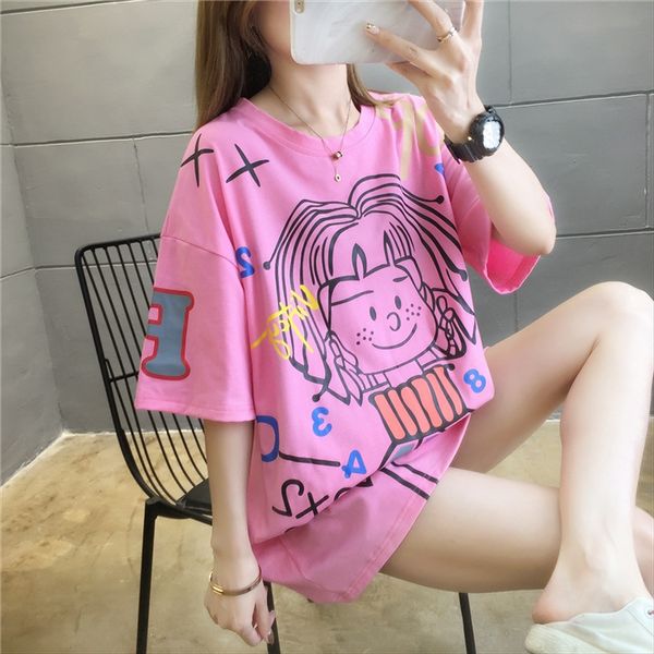 

2020 loose short-sleeved t- women's ins super shirt cartoon cute base shirt top, White
