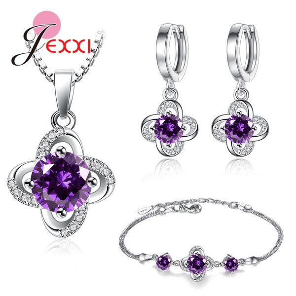 

new necklace earrings set 925 sterling silver women girls 2019 fashion earrings boucle necklace geometric plant jewelry sets, Slivery;golden