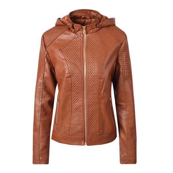 

autumn winter fashion faux leather jacket women 2019 casual hooded coat zipper long sleeve biker jacket women leather coat pu, Black