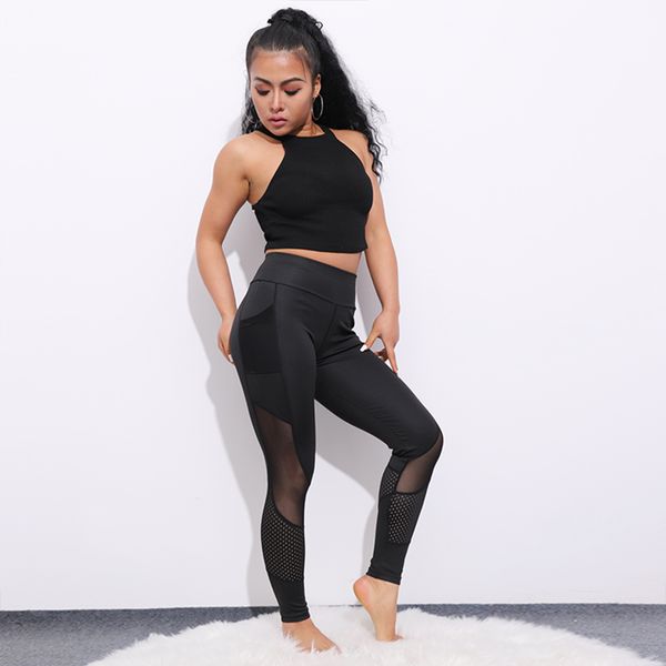 

chrleisure mesh patchwork women sport pants high waist yoga fitness leggings sport trousers women booty pants, White;red