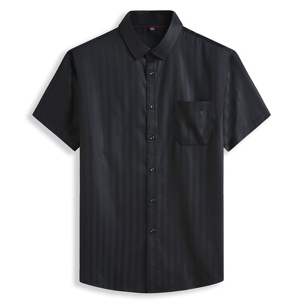 

men's casual shirts plus size 5xl 6xl 7xl 8xl short sleeve shirt business loose stripe male summer brand clothes, White;black