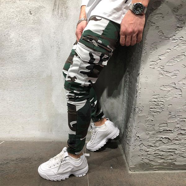 

mens camouflage drawstring designer pants teenager skinny zipper clothing fashion full length casual streetwear sport apparel, Black