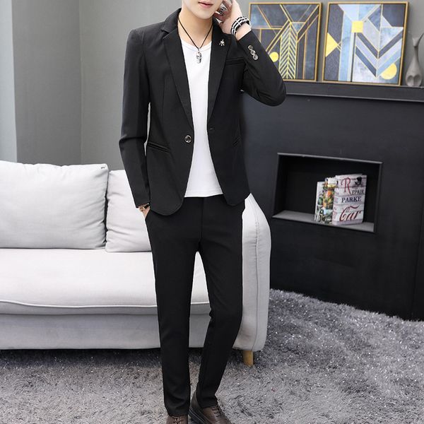 

one button 2 piece black slim fit men formal suit custom simple groom business tuxedo slim fit prom men suit with pants, White;black
