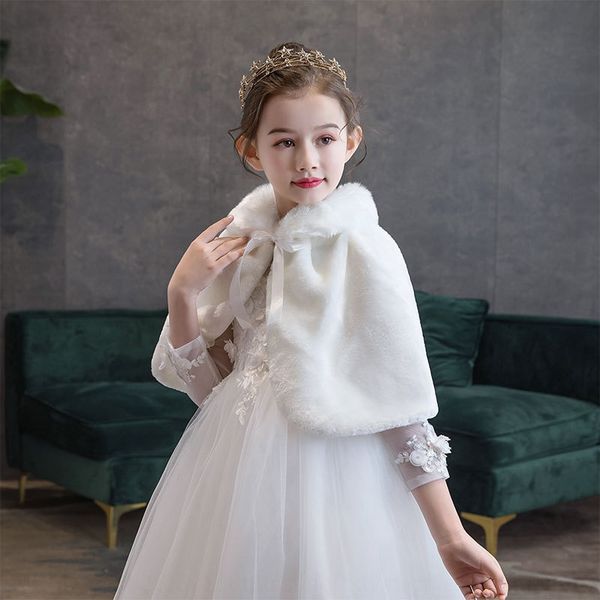 

girls princess princess dress dress season fur shawl children's small coat flower girl's small cloak women's plush scarf, Red;brown