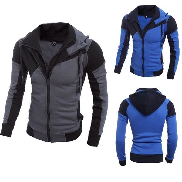 

meihuida casual men's autumn winter slim casual warm fake two hooded jackets trendy outwear clothing blue grey color male jacket, Black;brown