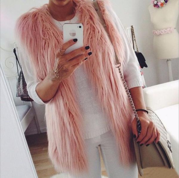 

womens clothing 2019 trendy new fashion faux fur vest mid-length women fur waistcoats, Black