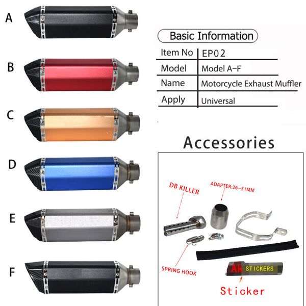 

universal 51mm motorcycle exhaust pipe with muffler moto bike pot escape for yamaha slip-on