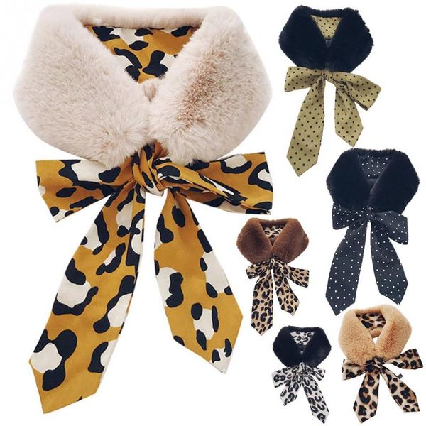 

women winter faux fur leopard print chiffon ribbon matching scarf