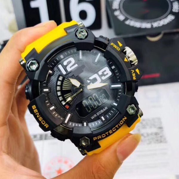 

luxury mens shock sport watch waterproof military rubber g sports watches 1000 compass thermometer wristwatches led men watches, Slivery;brown