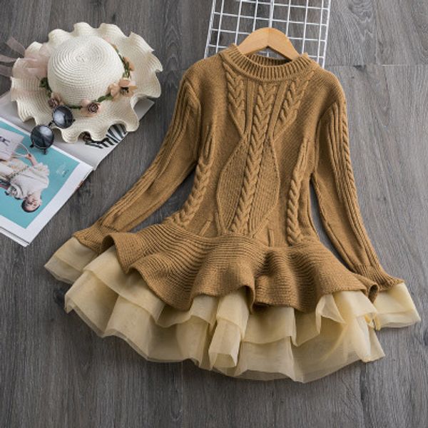 

kids designer dress girls brand pleated skirt children luxury dress kids solid color skirt gilrs fashion sweater dresses, Red;yellow