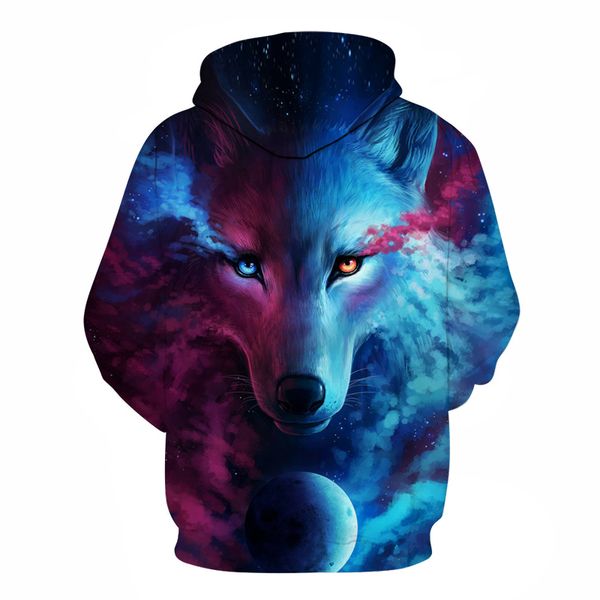 

brand wolf printed hoodies men 3d sweatshirt quality plus size pullover novelty 6xl streetwear male hooded jacket, Black