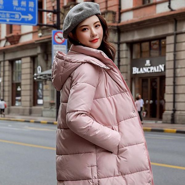 

fashion pockets loose woman long parkas winter padded jacket long sleeve thick hooded women plus size xxxl female coats, Black