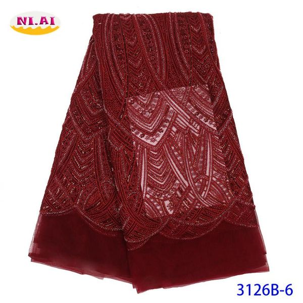 

wine lace fabric handmade beads african lace fabric bridal beads for woman dress 5yard na3126b-2, Pink;blue