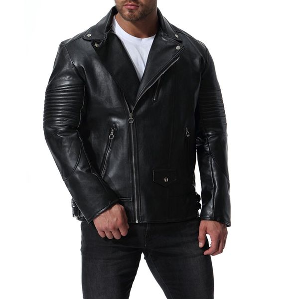 

2019 autumn new style large size europe and america sportsman locomotive leather coat men's leather jacket coat xb029, Black