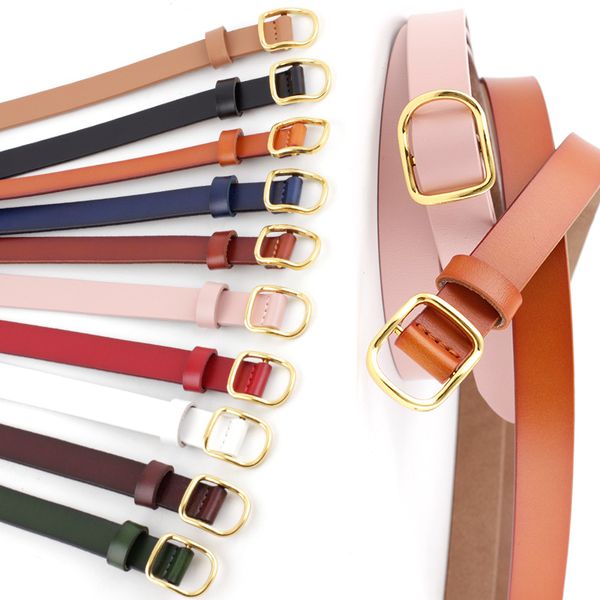 

candy colors pu leather women belt alloy pin buckle adjustable thin waist belt wild skinny belts irregular gold metal buckle, Black;brown