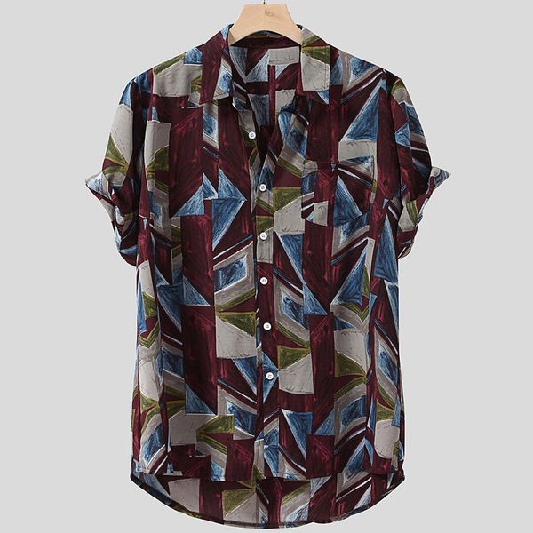 

men's hawaiian shirt camisa summer hawaiian shirt lump chest pocket short sleeve round hem loose blouse camisa masculina, White;black