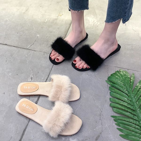 

summer ladies flat slippers clogs platform new 2019 wedge heel mules low slides sandal leather plush water female med, Black