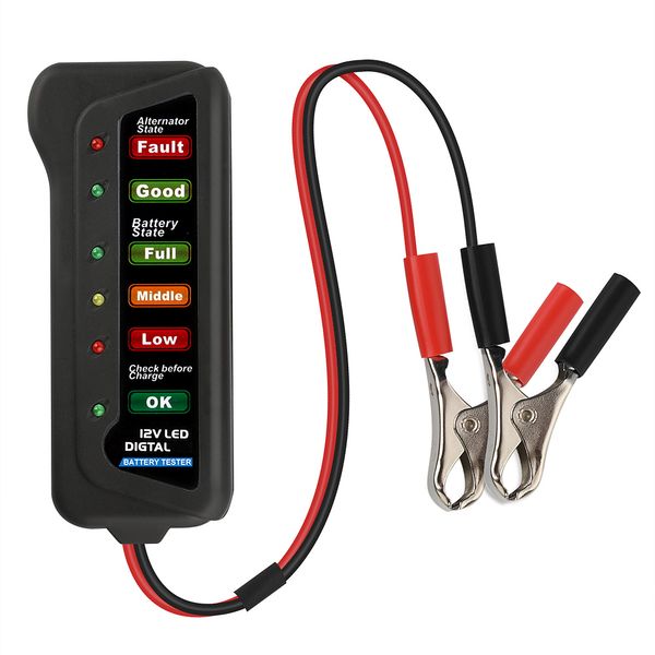 

12v car motorcycle digital battery tester alternator condition check 6 led display indication diagnostic tool measure analyzer