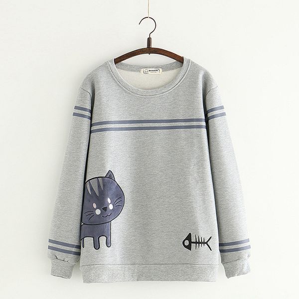 

spring autumn casual sweet pullovers women harajuku cat printing femmes fleece long sleeve ladies clothing sweatshirts z137, Black