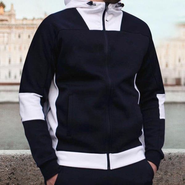 

luxury mens patchwork hoodies fashion hooded long sleeves cardigan coat active designer mens slim sweatshirt, Black;brown