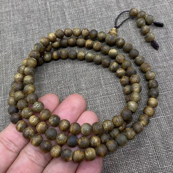 

12.73g genuine chinese green kinam cultivated 6mm pray beads bracelet oud bangle