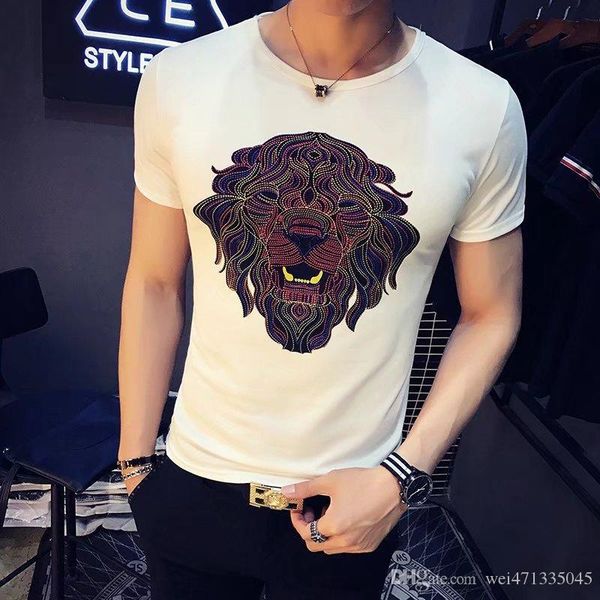 

2019 summer designer t shirts for men tiger lion head letter printing t shirt mens clothing short sleeve tshirt men white m-2xl, White;black