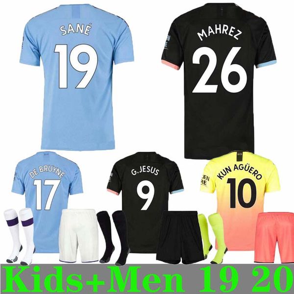 

man + kids 19 20 sane man soccer jerseys sterling city 2019 2020 manchester de bruyne kun aguero football jersey foden soccer shirt rodrigo, Black;yellow