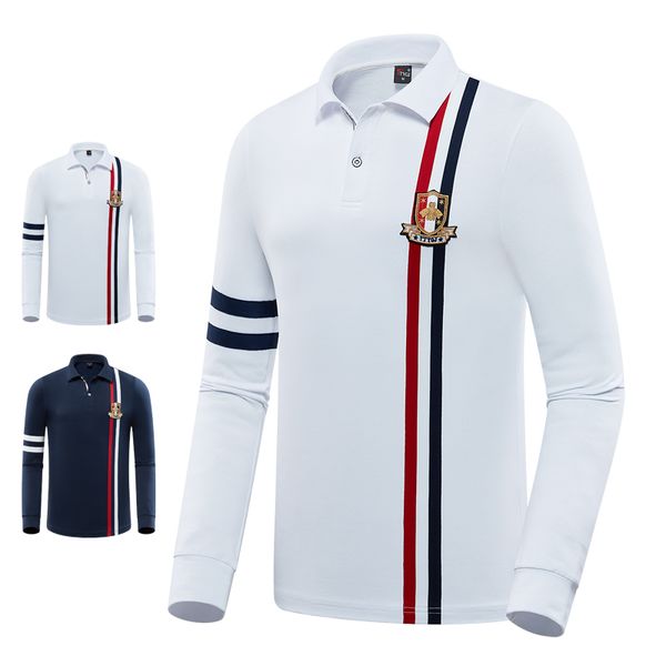

2020 new autumn and winter golf sportswear men's long-sleeved t-shirt buttons lapel breathable warm stripes sports shirt