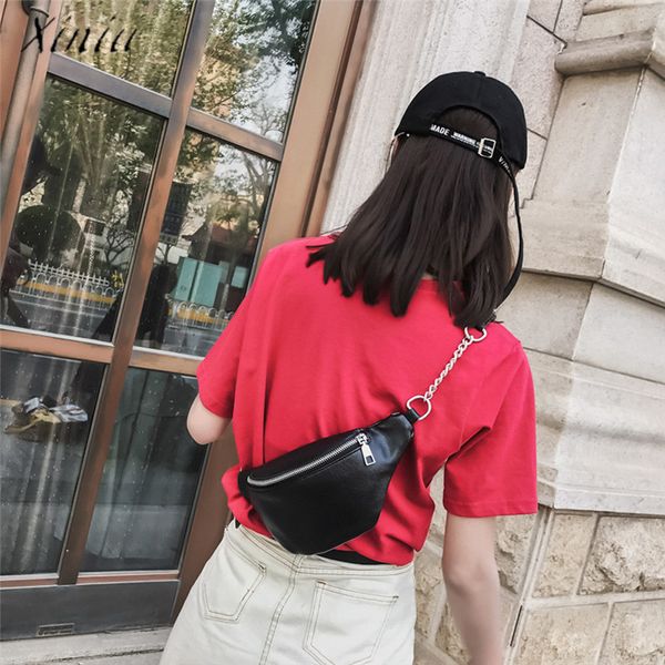

women outdoor leisure chest bag fashion chain leather shoulder bag hight quality waist handbag bolsa feminina banana