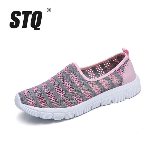 

stq 2020 autumn women breathable mesh sneakers ballet ladies slip on flats loafers shoes plus size e39 y200320, Black