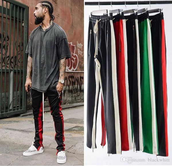 

20 ретро мужские спортивные хип хоп уличные брюки боковые брюки на молнии тонкие повседневные полосы мужские повседневные брюки, Black