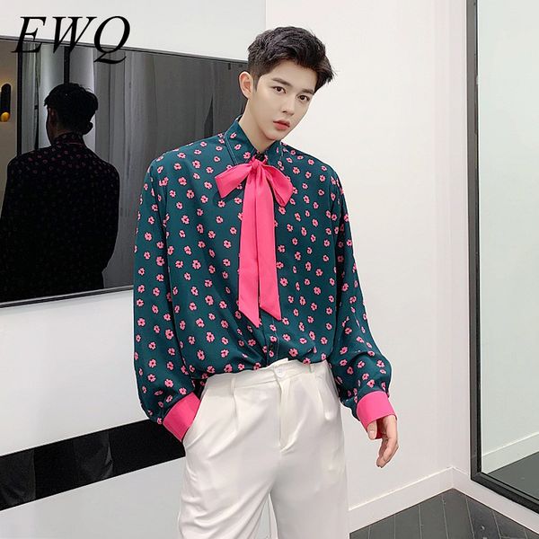 

ewq / men's wear 2020 spring summer vintage color block flower printting design loose shirt for men and women long sleeve 9y1036, White;black