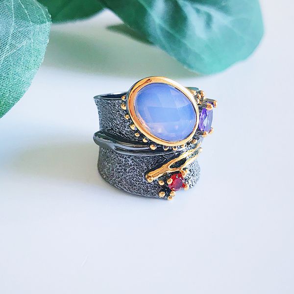 

fashion- time no change color big cool rack ring gun black punk jewellery oval stone jewelry large wide irrecgular rings, Golden;silver