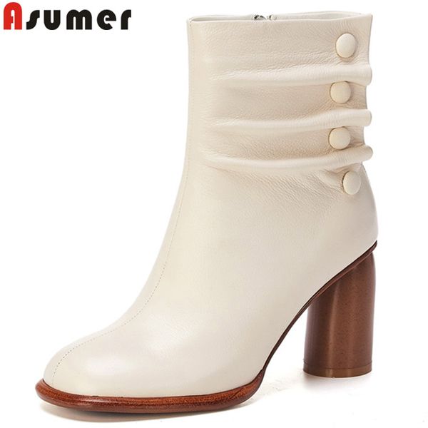 

asumer big size 34-43 fashion ankle boots square toe genuine leather boots zip high heels ladies prom autumn winter, Black