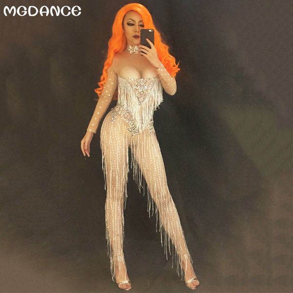 

new tassels crystals jumpsuit singer dancer leggings costume big stretch bodysuit nightclub oufit party wear outfit, Black;red