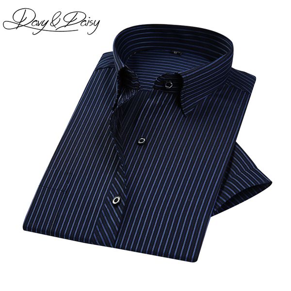 

davydaisy formal short sleeve shirts business men turn down collar slim fit social striped dress shirt ds-217, White;black