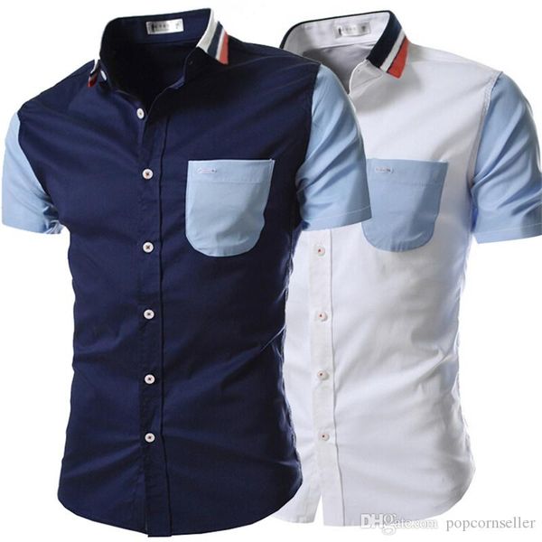 

mens short sleeve shirts slim fit casual shirt fashion designer single breasted male t shirts, White;black