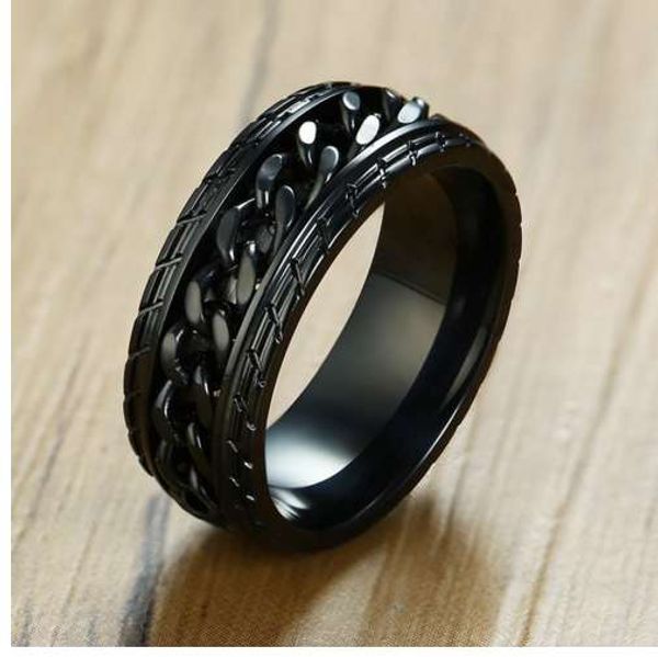 Punk Wheel Tire Desing Spinner Anelli a catena da uomo Acciaio inossidabile Colore nero Biker Hip Hop Bague Accessori maschili