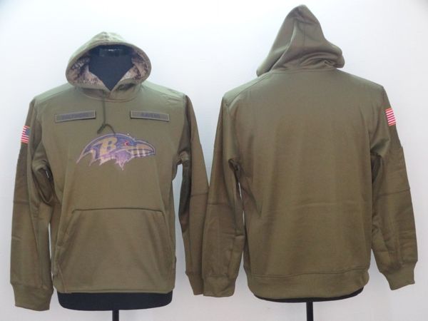 

2018 Baltimore Sweatshirt Ravens Men Women Youth Salute to Service Sideline Therma Performance Pullover Hoodie Olive