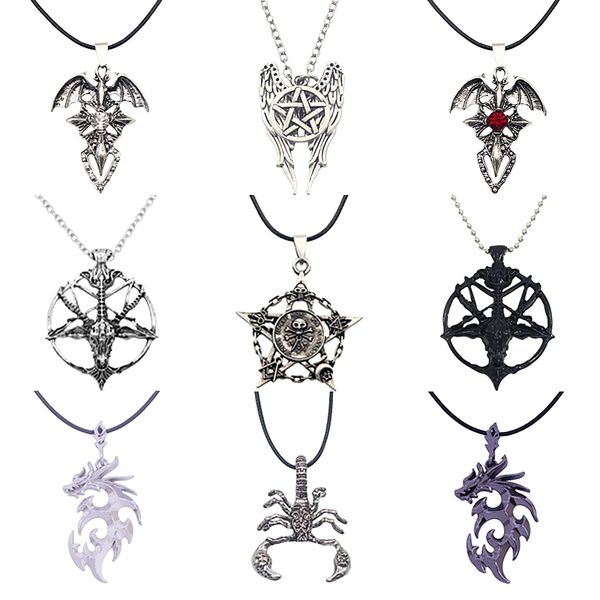 

fashion steampunk inverted pentagram pan god skull goat head pendant necklaces satanism satanic occult metal diy choker necklace, Silver