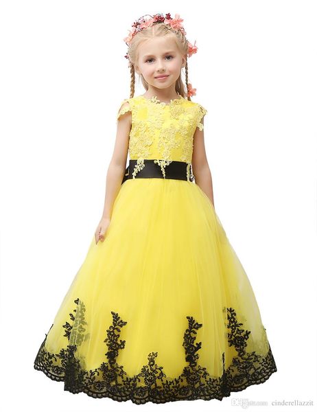 

2019 pageant dre little prince glitz ball gown lace yellow ball gown cute flower girl dre with black a h